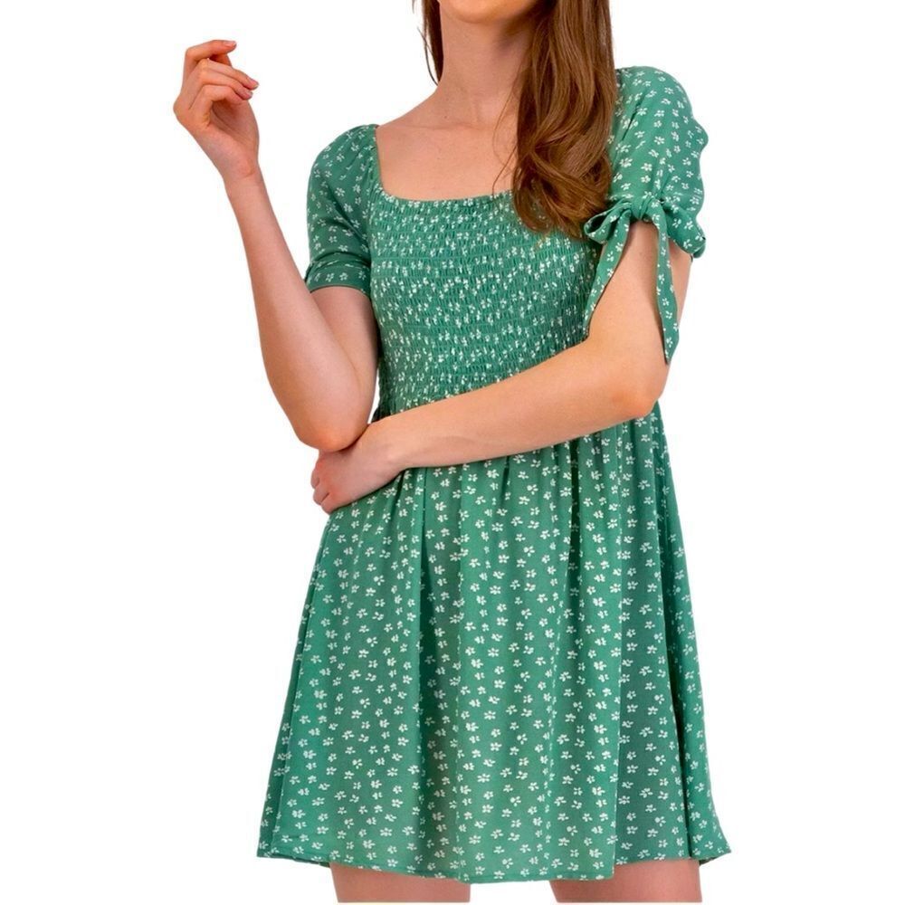 American Eagle Outfitters AE Floral Tie-Sleeve Smocked Mini Dress Size M NWT